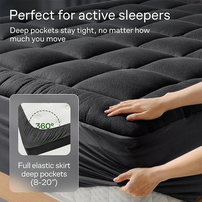 Niagara Sleep Solution Ultra Soft Queen Size Mattress Topper - Rayon Derived from Bamboo Pillow Top Mattress Pad for Back Pain Relief - Naturally Cooling for Hot Sleepers, Black