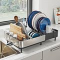 Dish Drying Rack, Expandable 304 Stainless Steel Kitchen Organizer, Black | 304 Stainless Steel for Rust Resistance, Auto-Drainage for a Dry Countertop, Flexible Storage for Dishes, Pans & Utensils