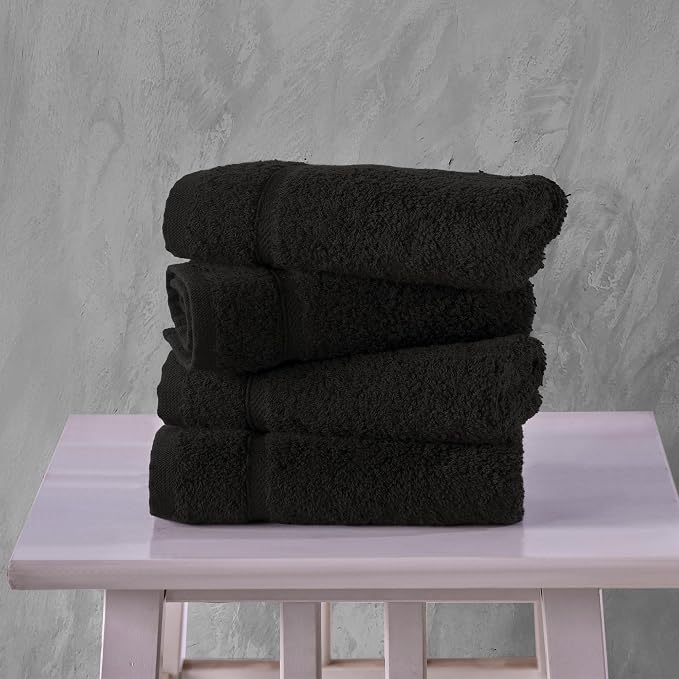 Washcloth Linen Set Premium Original Turkish Cotton, Hotel Quality for Maximum Softness & Absorbency for Face, Hand, Kitchen & Cleaning (Black, Washcloth Set)