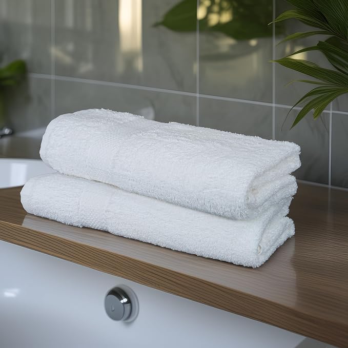 Large Bath Towels Set of 6 – 100% Cotton Terry – 24" x 50" – Quick Dry, Soft & Highly Absorbent – White Towels for Bathroom, Gym, Spa, Pool & Daily Use