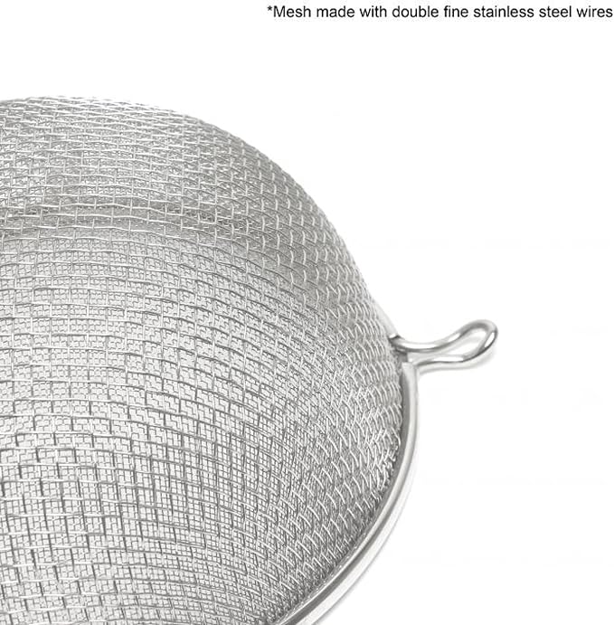 TrueCraftware- 6-Inch Double Fine Mesh Strainer Stainless Steel 6-1/2" Handle Length Wooden Handle- Kitchen Utensil Food Strainer Skimmer Spoon for Cooking Sieve Sifters Pasta Fruits Vegetable