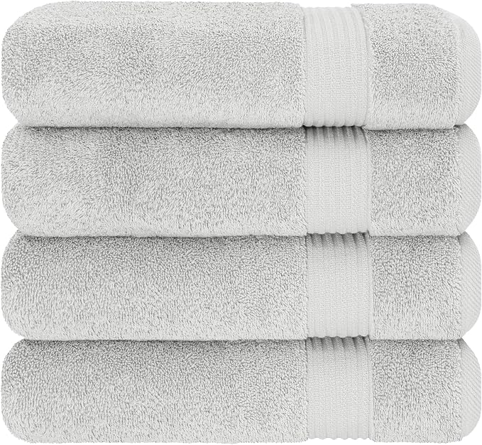 Cotton Paradise 100% Cotton Turkish Towel Set, Soft Absorbent Quick Dry, 4 Piece Bath Towel Set, Silver Grey