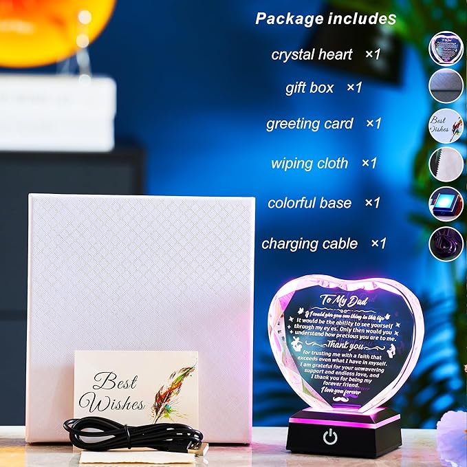 Gifts for My Dad from Son and Daughter, Thank You for the Gift, Laser Engraved Heart-Shaped Crystal Souvenirs Prepared for Dad's Birthday, Father's Day, Christmas and Valentine's Day
