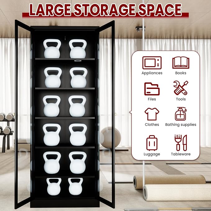 AQY Kitchen Pantry Cabinet,Black 73" Tall Pantry Storage Cabinet with Doors and Adjustable Shelves, Metal Food Pantry Cabinets with Handle, Freestanding Cupboard for Living Room-Assemble Required