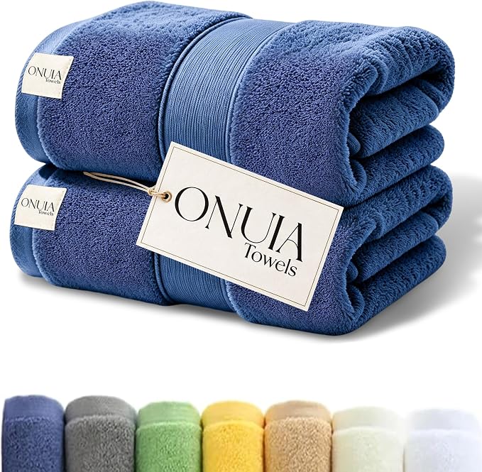 2 Packs Luxury Bath Towels Set, Ultra Soft Skin Bath Towel, Premium Hotel Bathroom Towels, Absorbent Quick Drying & Low Lint for Bathroom Spa Gym & Home Use，Blue Set of 2