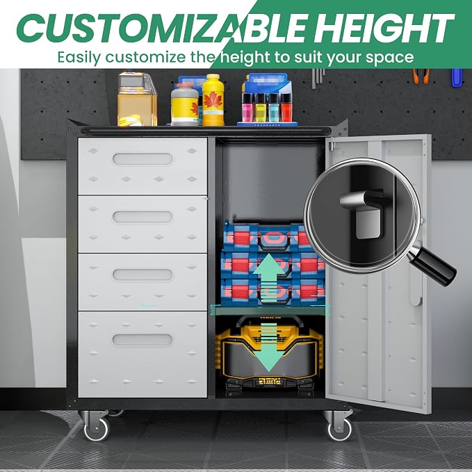 Garage Cabinet System | Heavy Duty Steel All-in-One Modular Garage Cabinet Set for Ultimate Workshop Organization | Easy Assembly Garage Storage Cabinets & Tool Bench