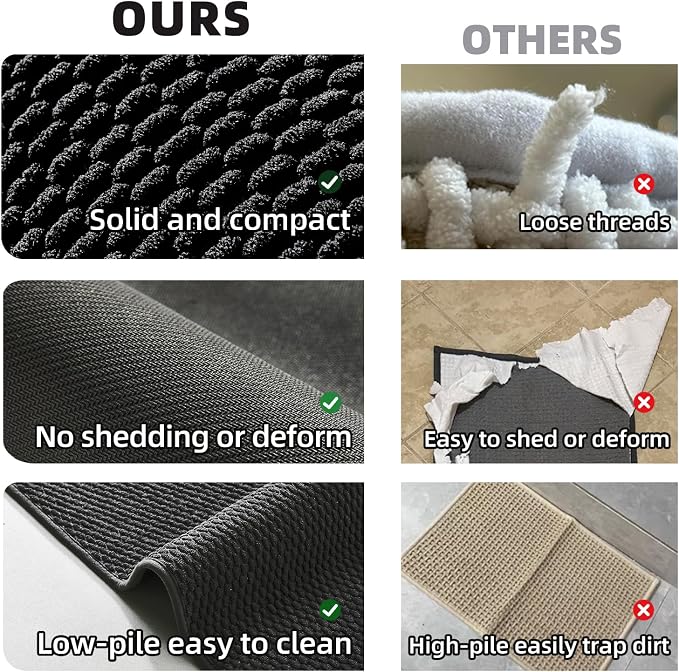 TYUU Black Bathroom Runner Rugs, Long Bath Mat Runner Washable Thin Quick Dry Low Pile Bathroom Runner Rugs Non Slip, Black 16''x60''