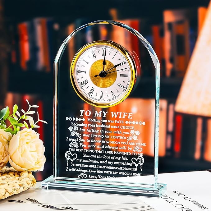 YWHL Gifts for Wife from Husband Wife Birthday Gift Ideas Crystal to My Wife Clock Anniversary Presents Romantic I Love You Gifts for Her on Valentines Mothers Day Christmas