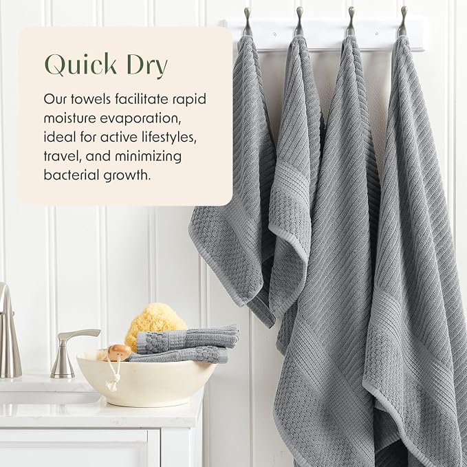 Springtree Home 100% Cotton Bath Towel Set | 4-Pack | Textured | Grey | Absorbent & Quick-Dry Bathroom Towels | Textured and Durable Cotton Towels for Bathroom | OEKO-TEX | Krista Collection