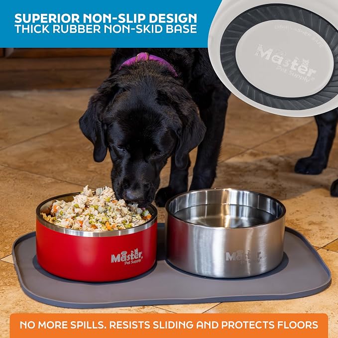 Master Pet Supply Stainless Steel Dog Bowls - 128 oz, Heavy Duty - Bone White, Double Wall Extra-Thick Insulated, Non-Slip Pet Water Bowl for Dogs, Cats & Pets, Anti Rust Metal, Dish Washer Safe