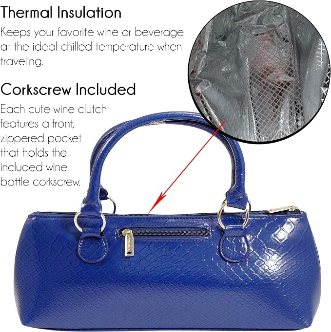 Wine Clutch Bag Thermal Insulated Wine Carrier Tote Holds Red & White 750 ml Bottle Includes Portable Waiter-Style Corkscrew