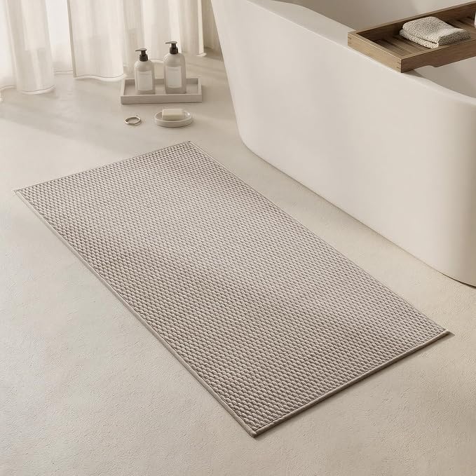 Triohero Bathroom Rugs Non Slip Washable, Super Absorbent Thin Bath Mat Quick Dry Low Pile Bathroom Rug, Beige 24"x47"