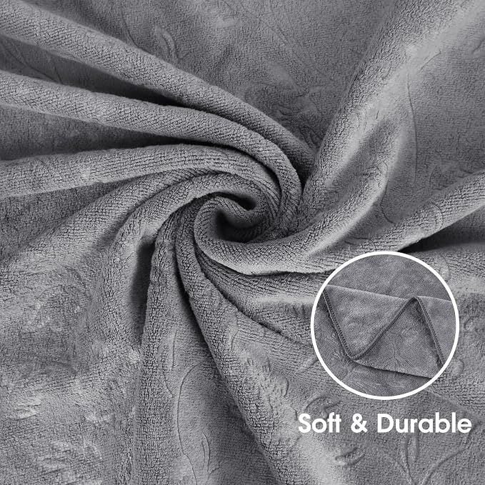 JML Large Microfiber Bath Towels Set of 2, 30" x 60", Grey Floral, | Hanging Loop, Soft, Absorbent, Quick Dry for Hair Wrap, Sauna, Swimming Pool, Shower, Spa