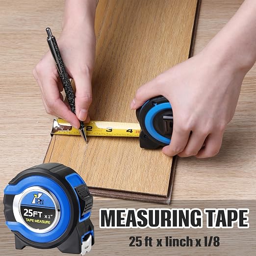 Youyole 5 Pack Tape Measure with Fractions 1/8 Steel Measuring Tape Retractable Easy Read Measurement Ruler Steel Power Blade (25 ft X 1 in,Blue)