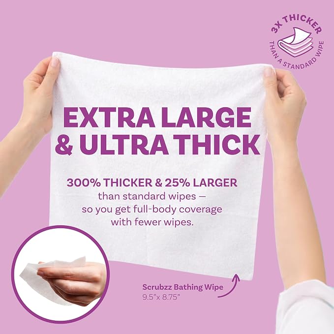 Extra Large Body Wipes for Adults Bathing No Rinse - 40 Ultra Thick Disposable Shower Wipes for Men, Women & Elderly - Great for Gym, Camping, Post Surgery - Lavender