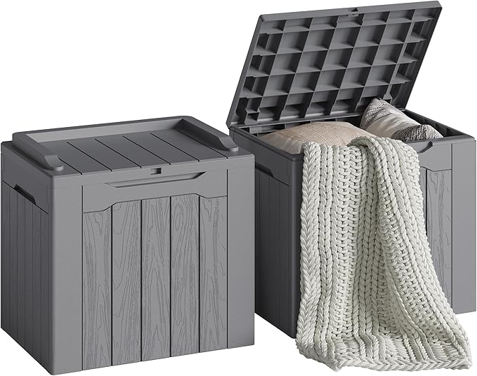 Devoko 30 Gallon Resin Deck Box 2 Pack Outdoor Indoor Waterproof Storage Box for Patio Furniture Pool Accessories Storage for Cushion Garden Tools (Grey, 2 Pack)