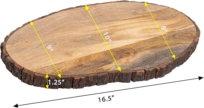 GoCraft Oval Wooden Cutting Board with Tree Bark Rim | Mango Wood Live Edge Chopping, Prep, Serve Board | Charcuterie Platter - 17" x 10"