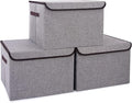 Bagnizer Large 17" 42 Quarts Collapsible Stackable Storage Bins with Lids [3-Pack] Foldable Fabric Linen Storage Boxes Cube, Closet Organizer Baskets with Label for Home (16.7 x 12 x 12, Gray)