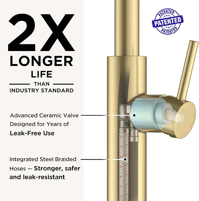 FORIOUS Kitchen Faucet with Pull Down Sprayer, Classic Brushed Gold, Single Handle High Arc Stainless Steel Kitchen Sink Faucet, 1 or 3 Hole Deck Mount for RV, Bar, Farmhouse, Laundry, Outdoor