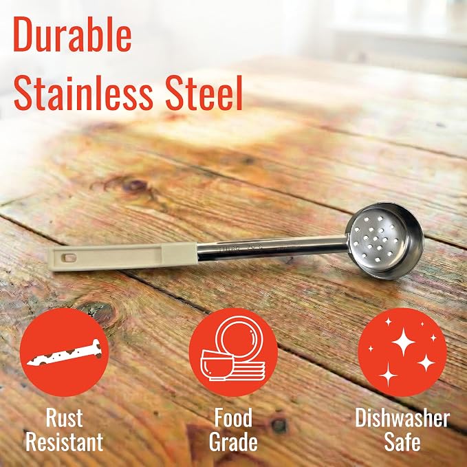 3 oz Slotted Stainless Steel Portion Control Ladle Spoon | Commercial-Grade Spoodle for Portioning & Draining - Pasta, Veggies & Buffet Service. Color-Coded by Size. Dishwasher Safe.