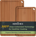 Keechee Carbonized Bamboo Cutting Board Set of 2, Wood Kitchen Boards | Deep juice grooves, built-in handles, 2 sizes for raw meat and vegetable separation, daily prep