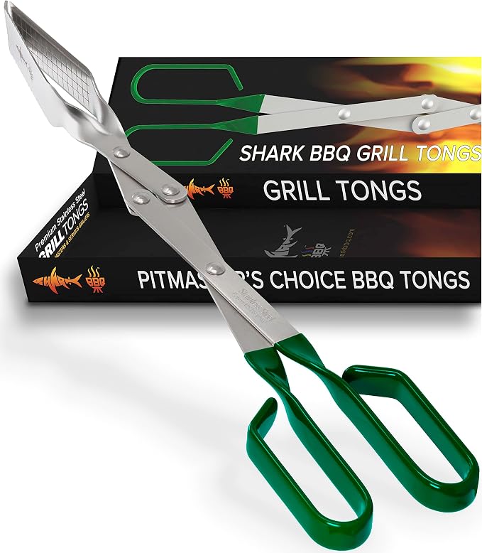 Grill Tongs - 17 inch (Green). Professional steak grilling utensil. Long-reach Barbeque Tong. Ideal for steak, fish, burger, and sausage