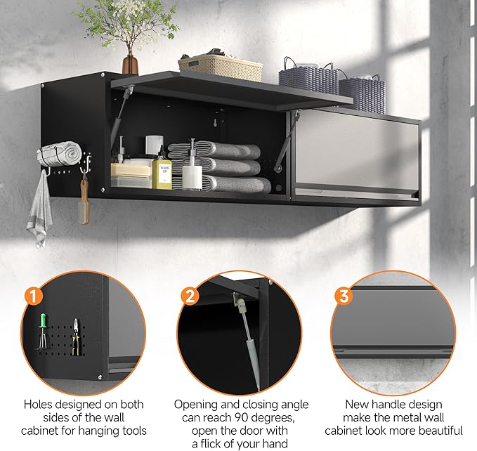 Coolsun Metal Wall Cabinet, 12.6" H Garage Wall Cabinet with Up-Flip Door | 31.5" W Wall Mounted Metal Storage Cabinet for, Garage,Basement,Ware House Assembly Required