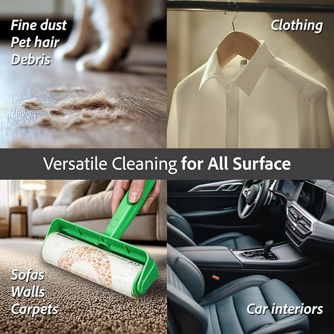Eco Roll Cleaner-Washable lint Roller-Remover for Cat, Dog and Pet Hair - Extra Sticky Cleaner for Clothes, Carpet, Sofa, Car Seats-Reusable Lint Roller for Cleaning Bed, Floor, Furniture and Walls