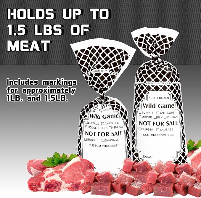 Gilprop 1500 Pack Wild Game Meat Bags Pack for Freezer 1.5 lb 10.4 x 4.4 Inches Ground Meat Freezer Packing Bags Bulk Venison Beef Processing Storage with Twist Ties for Outdoor
