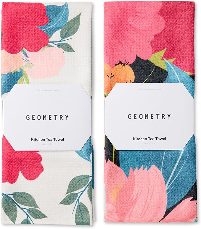 GEOMETRY Kitchen Tea Towels - Quick Dry Microfiber Dish Towels for Kitchen Roses for You, 18" x 30" 2-Pack