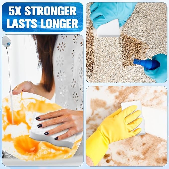 SiliFine Magic Extra Durable Sponge Eraser 3 Layer Density Cleaning Pads in Bulk Thick More Lasting Sponge Eraser for Bathroom Kitchen Floor Bathtub Toilet Cleaner