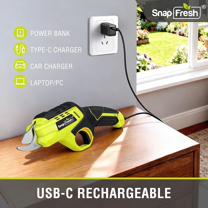 SnapFresh Cordless Electric Pruning Shears, 4.0Ah Battery Powered Garden Pruner with Extra Blade, 3/4" Cutting Capacity, Tool-Free Quick Blade Swap, Lightweight Branch Cutter Gardening Scissors