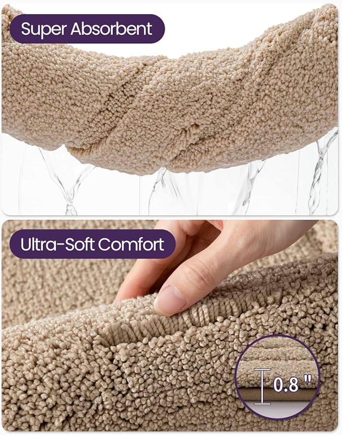 DEXI Bath Mats Bathroom Rug Non Slip Bathmat, 43x24 Beige | Large Soft Microfiber Carpet, Washable, Absorbent Quick Dry for Shower Floor Sink