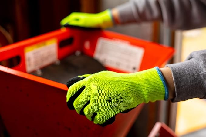 G & F 1516 Premium High Visibility Low Emissions Green Work and Gardening Gloves for Men and Women, 12 Pairs Pack, MicroFoam Textured Coated Palm and Fingers, X-Large, Green