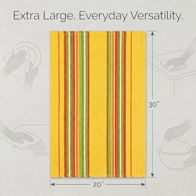 Urban Villa Kitchen Towels Waffle Stripes Dish Towels for Kitchen Mustard Color Set of 6 Kitchen Towels Highly Absorbent 100% Cotton Over Sized 20X30 in with Mitered Corners Kitchen Hand Tea Towels