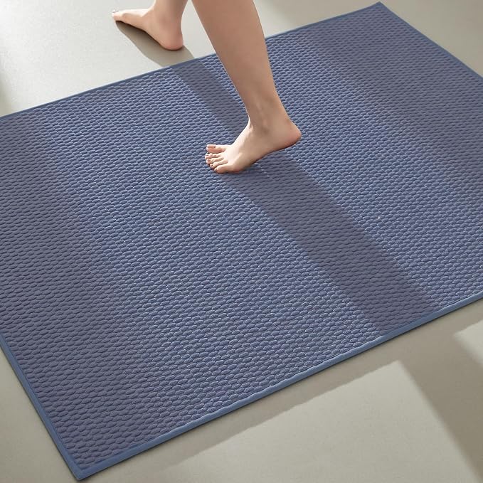 TYUU Large Bathroom Rugs Non Slip Washable Bath Rugs Super Absorbent Bathroom Rug Thin Quick Dry Low Pile Bath Mats, Denim Blue 36"x48"