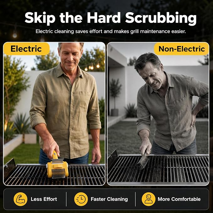 4000mAh Electric Grill Brush with Support Roller for Effortless Cleaning, 3-in-1 Cordless BBQ Cleaner with Scraper, Automatic Grill Brush & LED Light