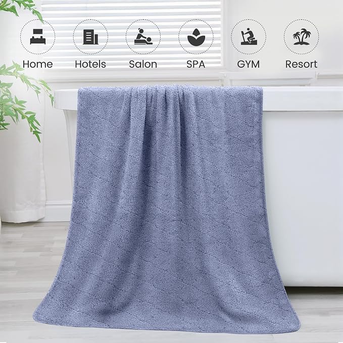 JML Bath Towels, Pack of 4, 30"x60", Large, Blue | Hanging Loop, Super Soft, Absorbent, Lint Free, Fade Resistant, Lightweight, Quick Dry, Use for SPA , Sauna, Salon Hair Wrap