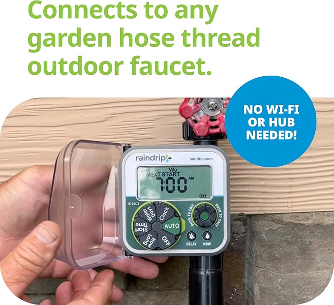 Raindrip Digital Hose-End Automatic Water Timer, Connects to Garden Faucets and Hose Bibbs, with Back-Lit LCD Screen for Drip Irrigation, Garden, Self-Watering, Grey
