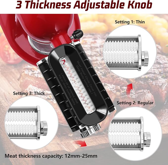 Adjustable Thickness Meat Tenderizer Attachment for Kitchenaid Stand Mixers, Meat Tenderizer Tool, Steak Cuber Processor Accessories, Dishwasher Safe, BPA Free Food Grade Plastic