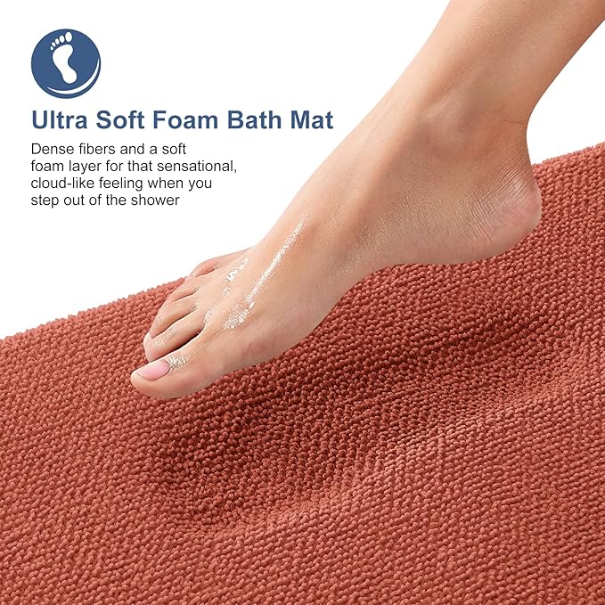 OLANLY Memory Foam Bathroom Runner Rugs 44x24, Long Mats, Rustic Terracotta | Soft Quick Dry Bath Mats, Non-Slip, Absorbent Machine Washable Mat for Bathroom Floor, Tub and Shower, Home Decor Accessories