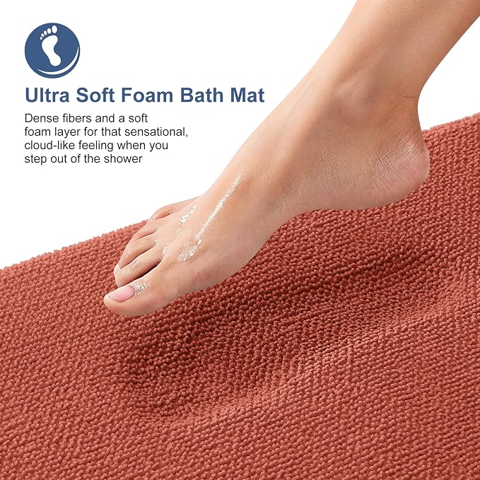 OLANLY Memory Foam Absorbent Bathroom Rugs Mats 30x20, Rustic Terracotta | Soft Quick Dry Bath Rugs Mats, Non-Slip, Machine Washable Carpet for Bathroom Floor, Tub and Shower, Home Decor Accessories