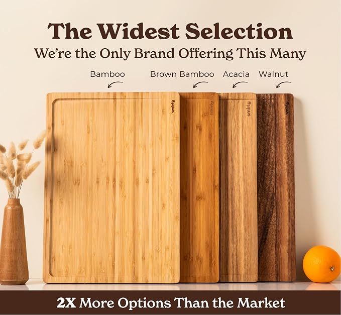 SMIRLY Acacia Wood Cutting Board - 2 Pack Cutting Boards for Kitchen | Non Toxic Acacia Cutting Board with Juice Grooves and Handles, Multiple Sizes Chopping Board for Meal Prep & Charcuterie