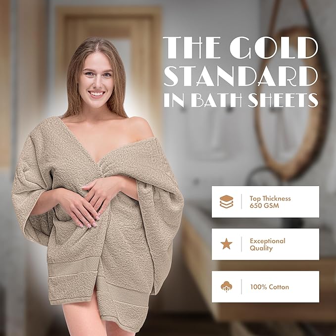 White Classic Luxury Soft Bath Sheet Towels - 650 GSM Cotton Luxury Towels Extra Large 35x70 | Highly Absorbent and Quick Dry | Hotel Quality, Taupe, 2 Pack