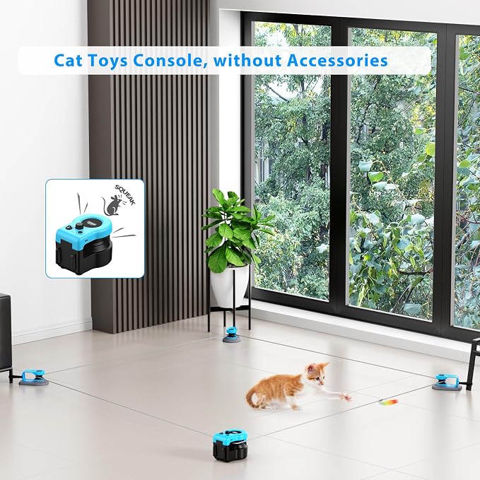 Interactive Running Cat Toy Console for Cats and Small Dogs, Main Body Without Accessories, Sky Blue