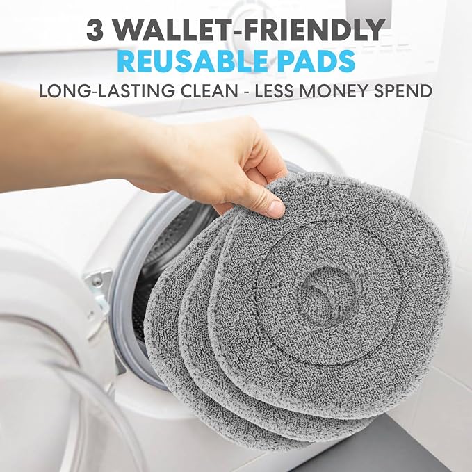 Simpli-Magic 360° Square Spin Mop and Bucket System – Dual Compartment, Separate Clean & Dirty Water – 3 High-Absorbent Microfiber Washable Heads – All Types Floor Cleaning