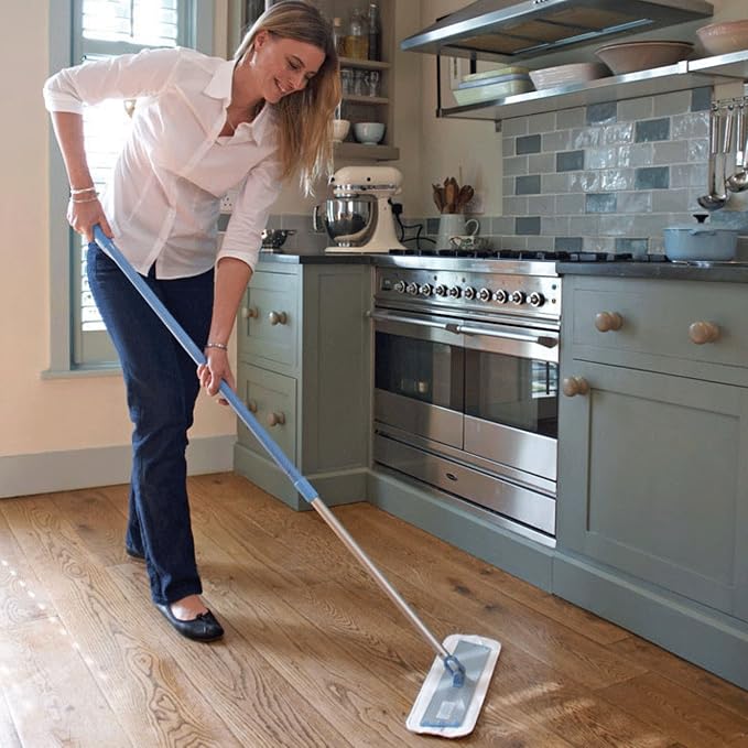 E-Cloth Deep Clean Mop, Microfiber Mop, Perfect Floor Cleaner for Hardwood, Laminate, Tile and Stone Flooring, Washable and Reusable, 100 Wash Promise,Blue / Silver