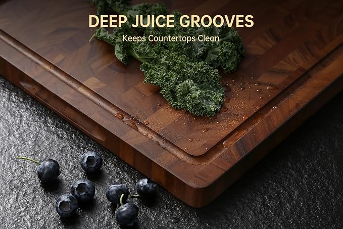 Walnut Cutting Boards for Kitchen, End Grain Wood Cutting Board | 17"×13"×1", Premium Walnut Wood, FSC Certified, Deep Juice Groove, Built-In Handles, Non-Slip Feet, Chopping Board, Gift Box