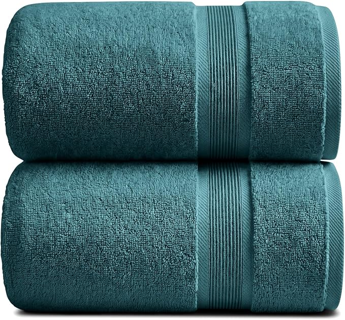 Luxury Bamboo Rayon Oversized Bath Towel Set | 2-Pack | Ultra Soft | Teal | 35% Bamboo Rayon - 65% Zero Twist Cotton | Absorbent Quick-Dry Towels for Bathroom | Ultra Soft | OEKO-TEX Standard 100