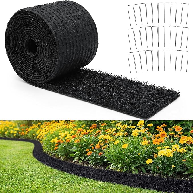 Nuanchu 5.5 in x 20 ft Recycled Rubber Walkway, Black Rubber Mulch Mat Roll | Rubber Mulch Mat Roll for Landscaping Outdoor, Imitation Grass Design for Garden Pathway, Barrier & Edging Border